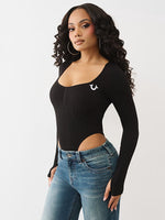 TRUE RELIGION Women Black Skinny Fit Bodysuit