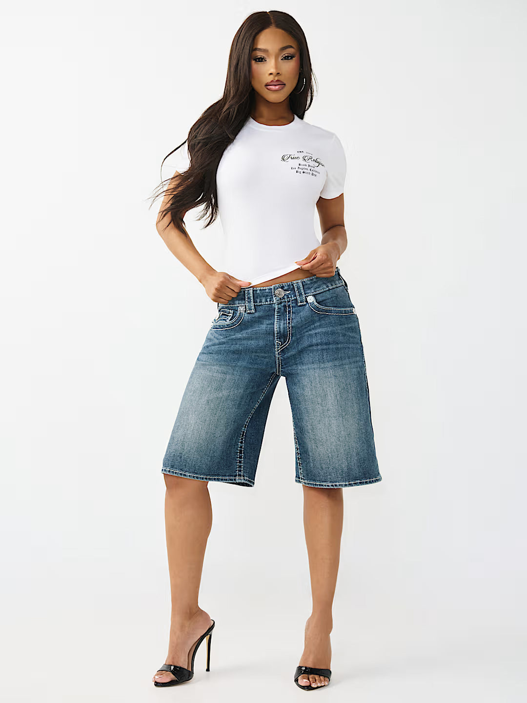 True Religion Women White Solid Regular Fit T-Shirt