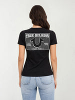 True Religion Women Black Printed Slim Fit T-Shirt