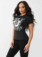 True Religion Women Black Printed Regular Fit T-Shirt