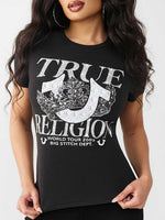 True Religion Women Black Printed Regular Fit T-Shirt