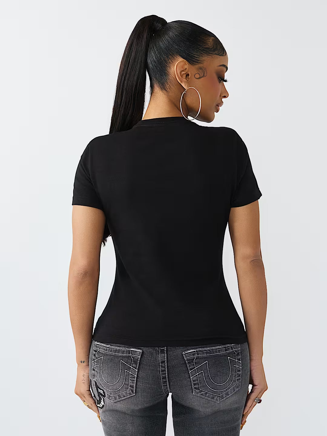 True Religion Women Black Printed Regular Fit T-Shirt