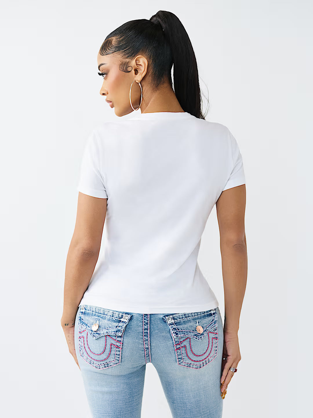 True Religion Women White Printed Regular Fit T-Shirt