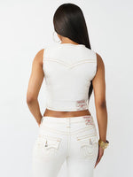 True Religion Women White Solid Regular Fit Top