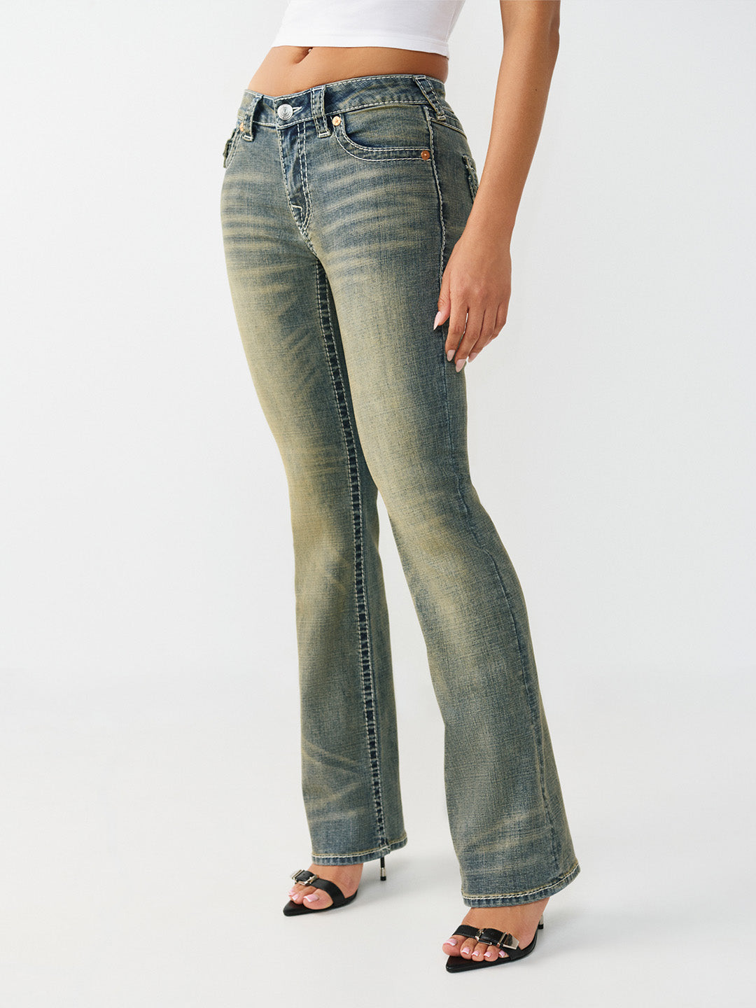 True Religion Women Blue Solid Bootcut Stretchable Big T Becca Jeans