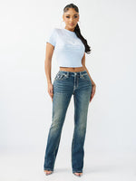 True Religion Women Blue Solid Straight Fit Stretchable Super T Billie Jeans