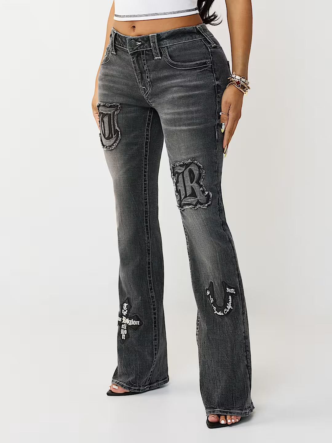 True Religion Women Black Solid Bootcut Stretchable Becca Jeans