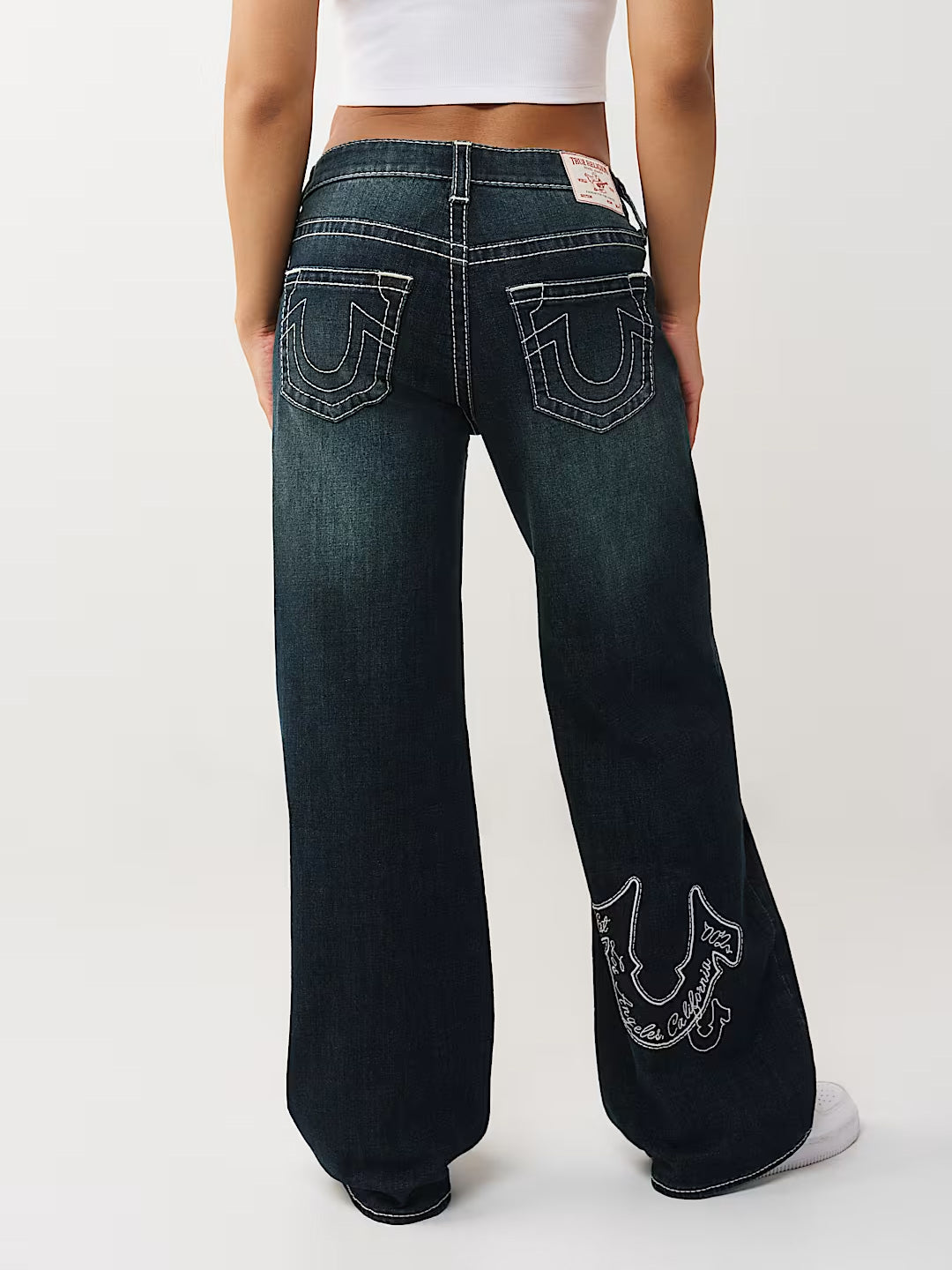 TRUE RELIGION Women Blue Bobby Big T Embroidered Jeans