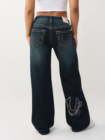 TRUE RELIGION Women Blue Bobby Big T Embroidered Jeans