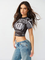True Religion Women Black Printed Regular Fit T-Shirt