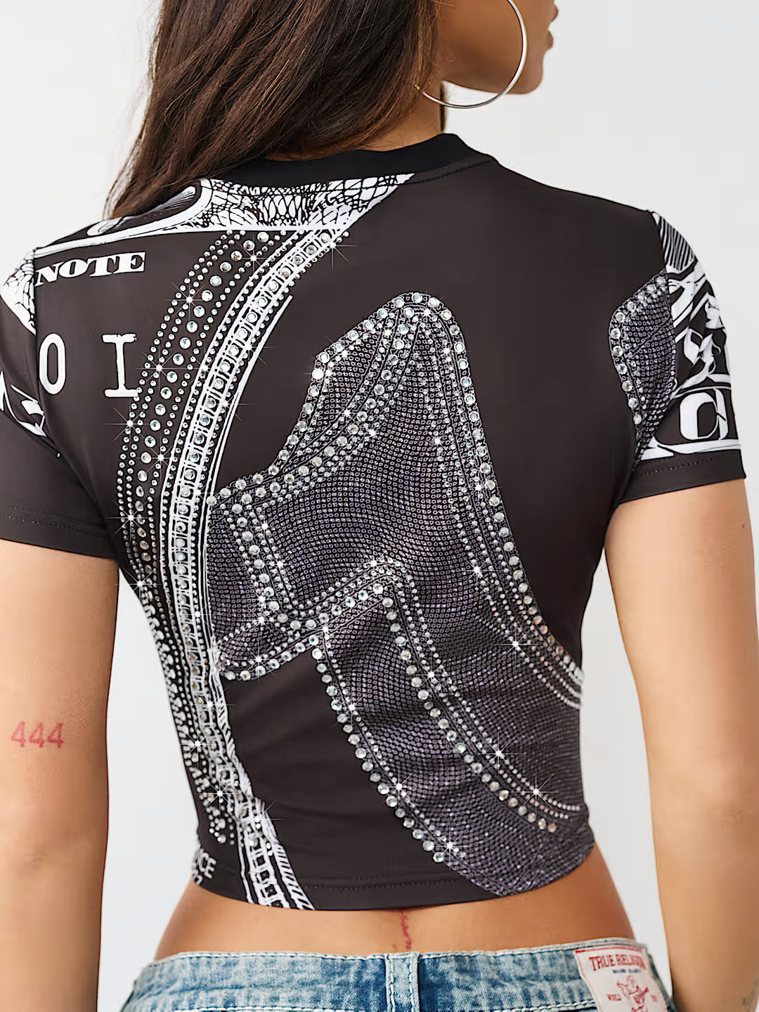 True Religion Women Black Printed Regular Fit T-Shirt