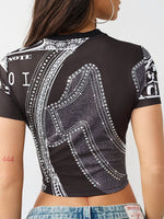 True Religion Women Black Printed Regular Fit T-Shirt