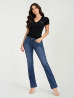 True Religion Women Blue Solid Bootcut Stretchable Big T Becca Jeans