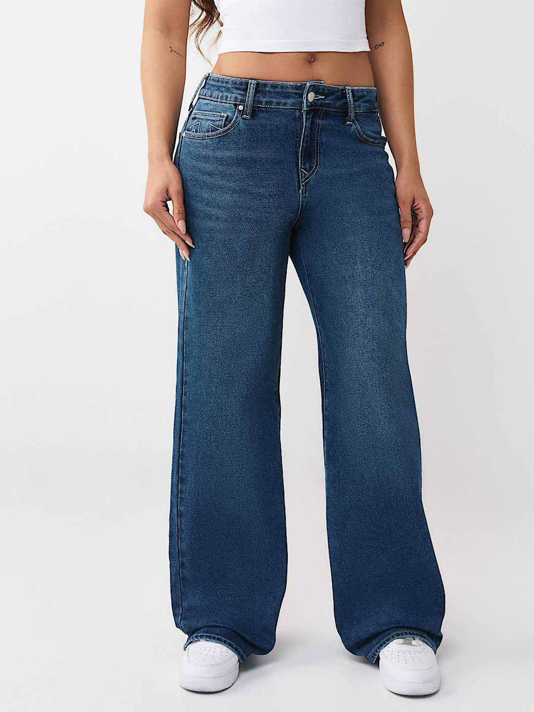 True Religion Women Blue Solid Wide Leg Fit Stretchable SN Bobby Jeans