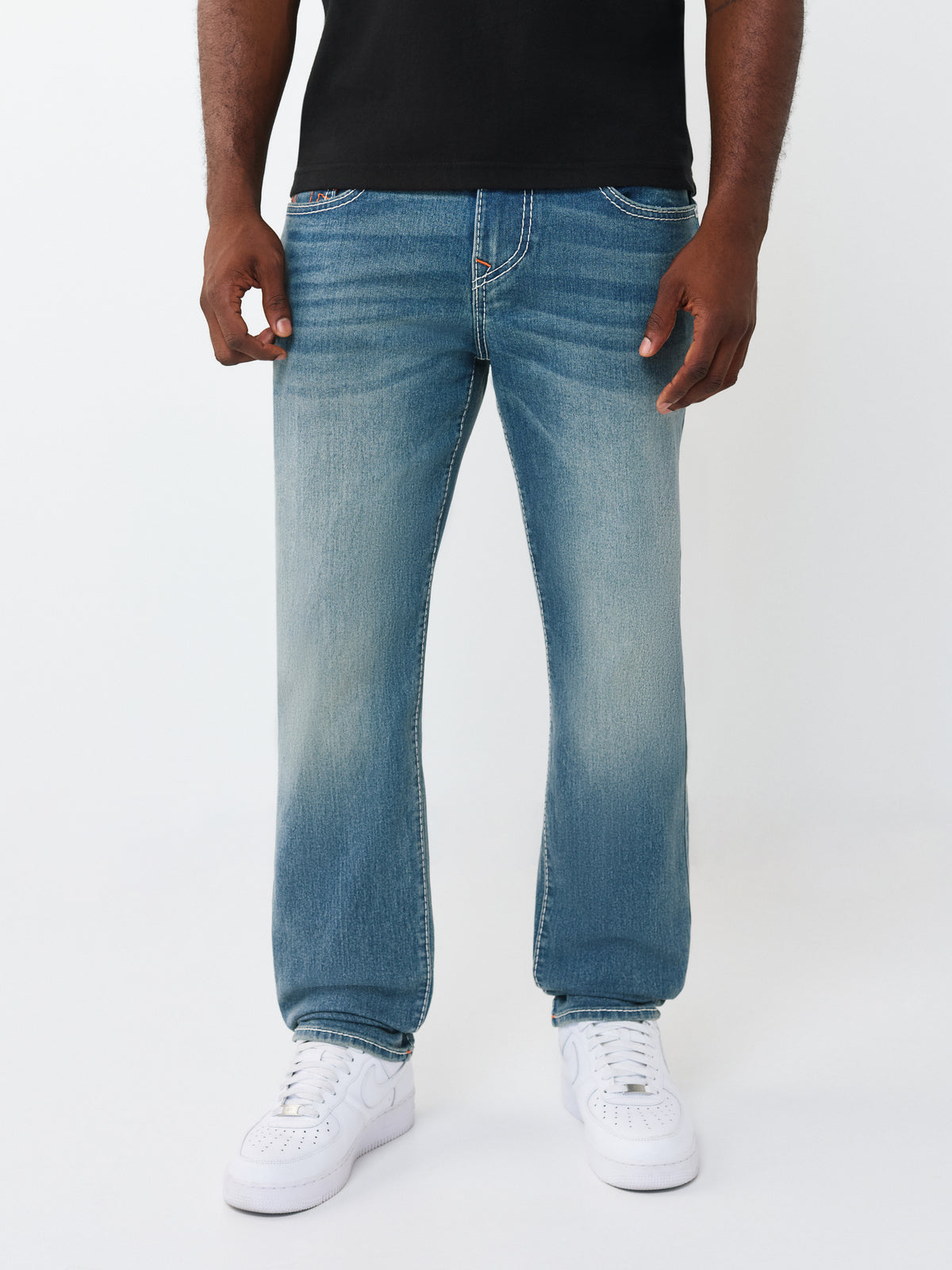 True Religion Men Blue Solid Slim Fit Stretchable Big T Geno Jeans