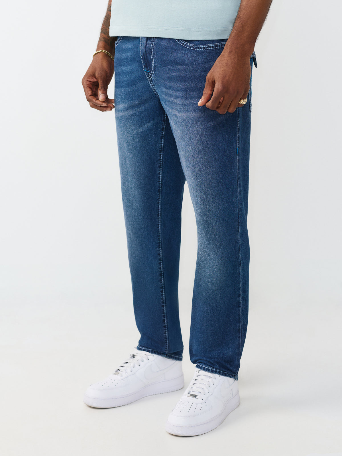 True Religion Men Blue Geno Big T Indigo Wash Jeans