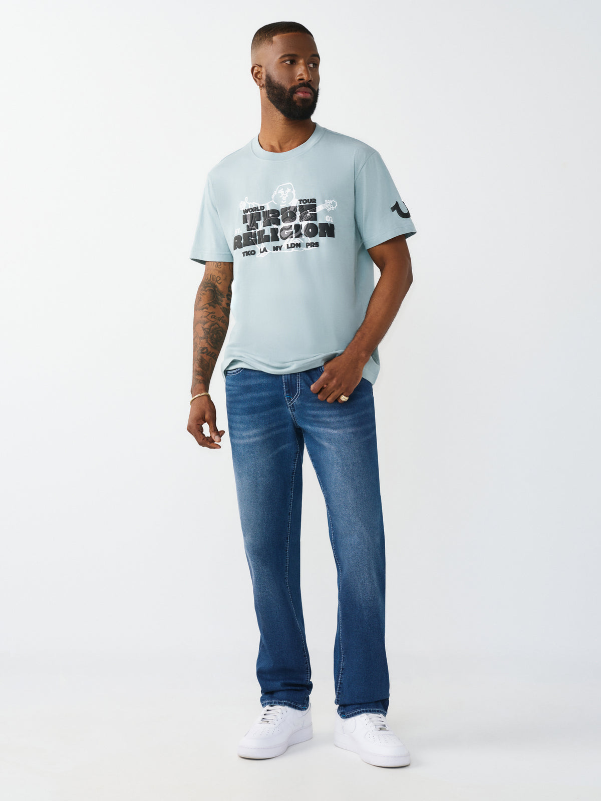 True Religion Men Blue Geno Big T Indigo Wash Jeans
