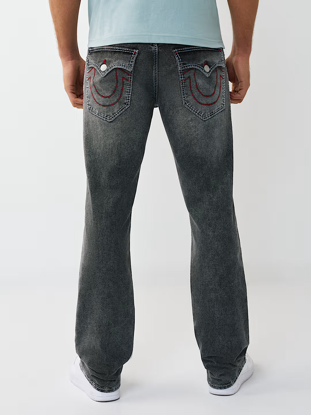 True Religion Grey Solid Straight Fit Stretchable Big T Ricky Jeans