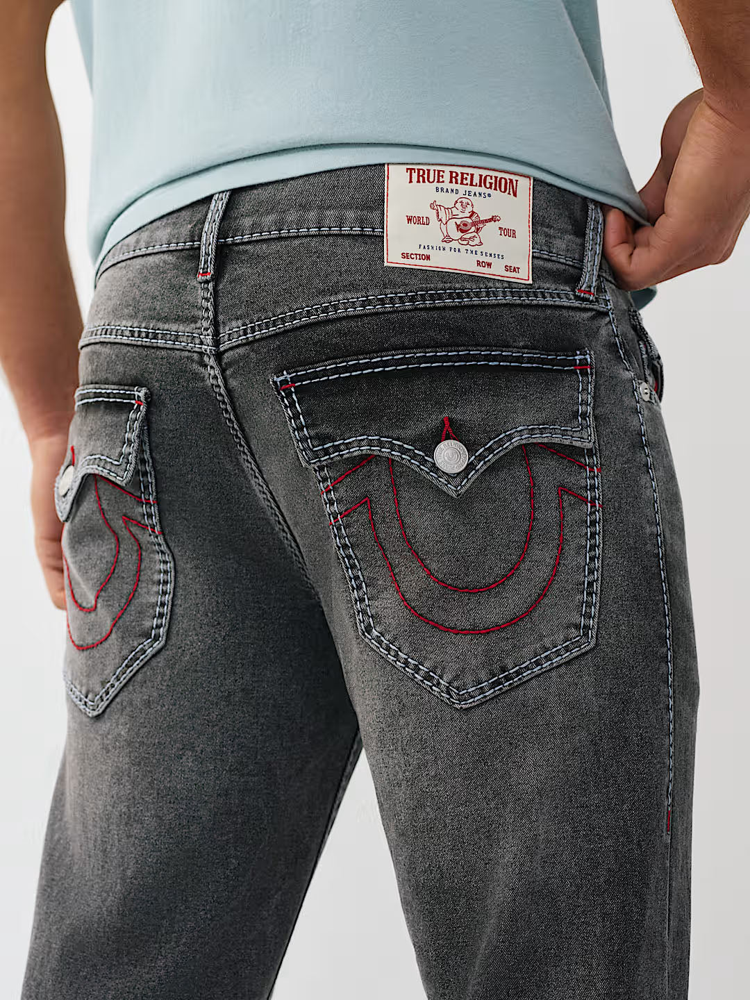 True Religion Grey Solid Straight Fit Stretchable Big T Ricky Jeans