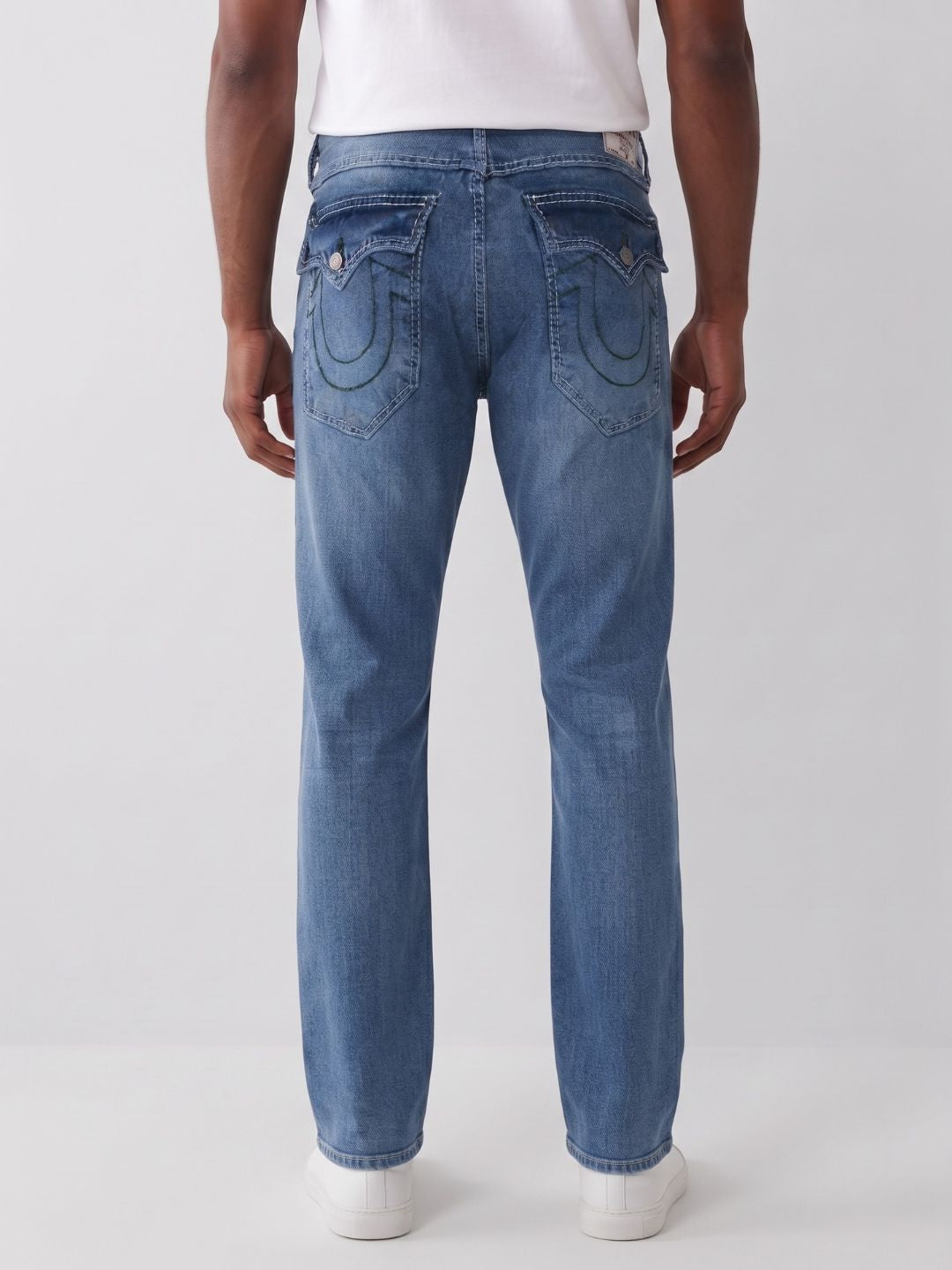 True Religion Men Blue Solid Straight Fit Big T Ricky Jeans
