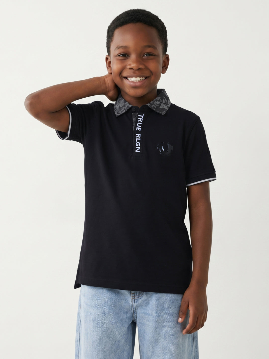 True Religion Boys Black Solid Regular Fit Polo T-Shirt