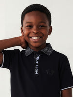 True Religion Boys Black Solid Regular Fit Polo T-Shirt