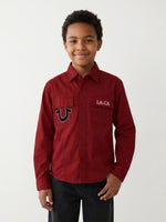 True Religion Boys Red Solid Regular Fit Pure Cotton Shirt