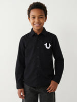 True Religion Boys Black Solid Regular Fit Pure Cotton Shirt