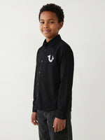 True Religion Boys Black Solid Regular Fit Pure Cotton Shirt