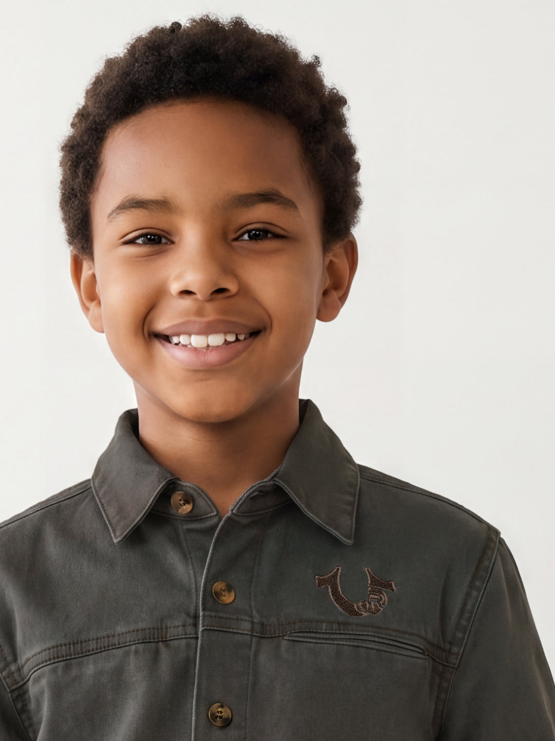 True Religion Boys Green Solid Regular Fit Pure Cotton Shirt
