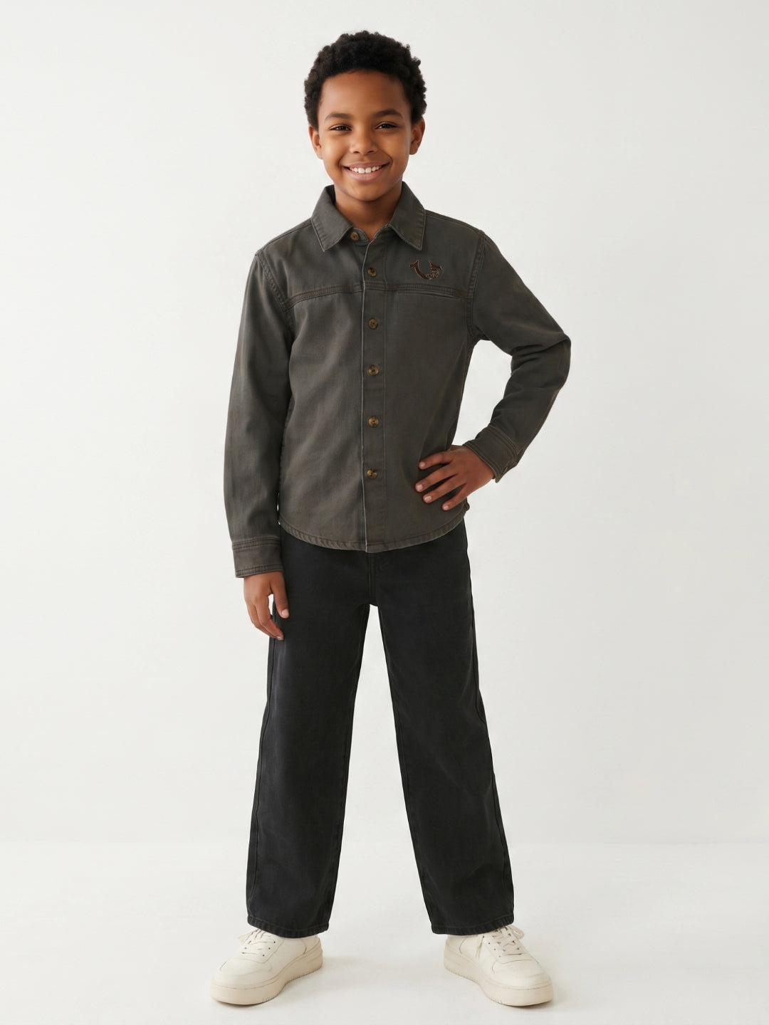 True Religion Boys Green Solid Regular Fit Pure Cotton Shirt