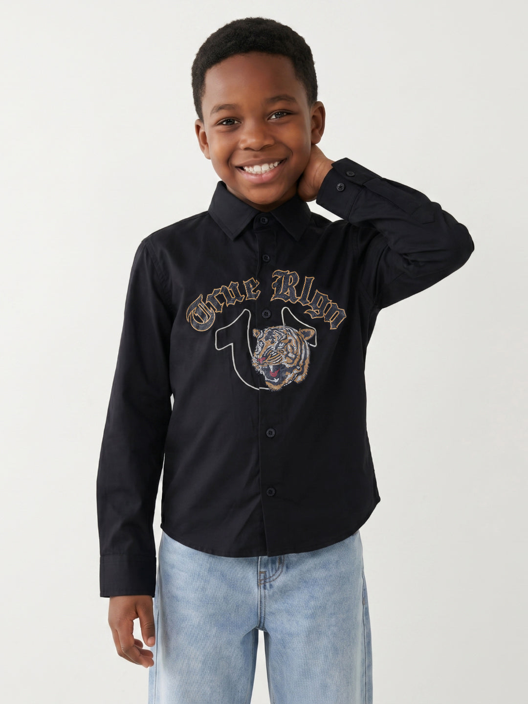 True Religion Boys Black Solid Regular Fit Shirt