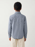 True Religion Blue Cotton Solid Boys Regular Fit Shirt