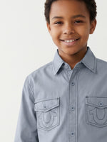 True Religion Blue Cotton Solid Boys Regular Fit Shirt