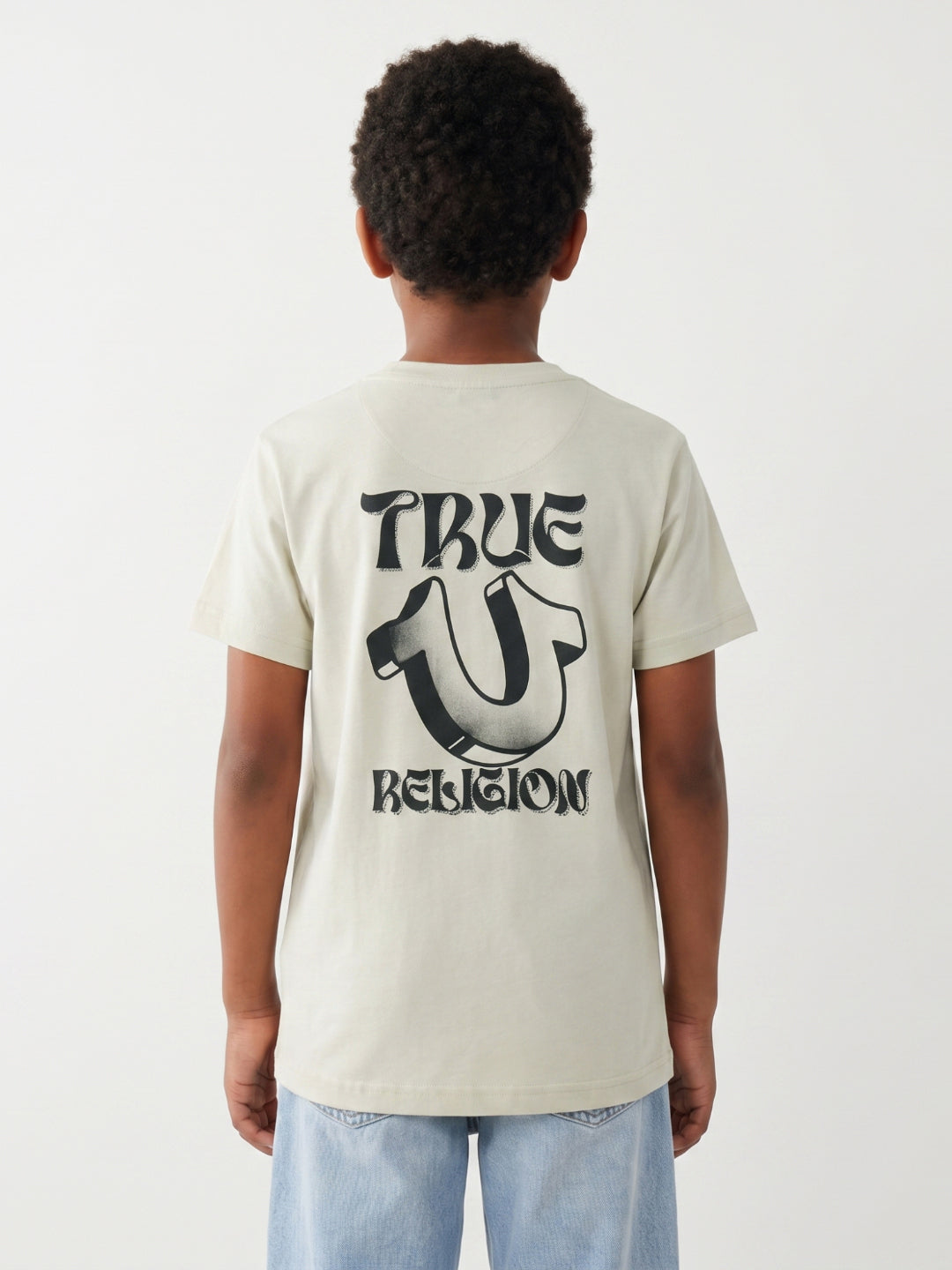 True Religion Boys Beige Solid Regular Fit Pure Cotton T-Shirt