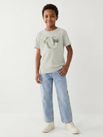 True Religion Boys Beige Solid Regular Fit Pure Cotton T-Shirt