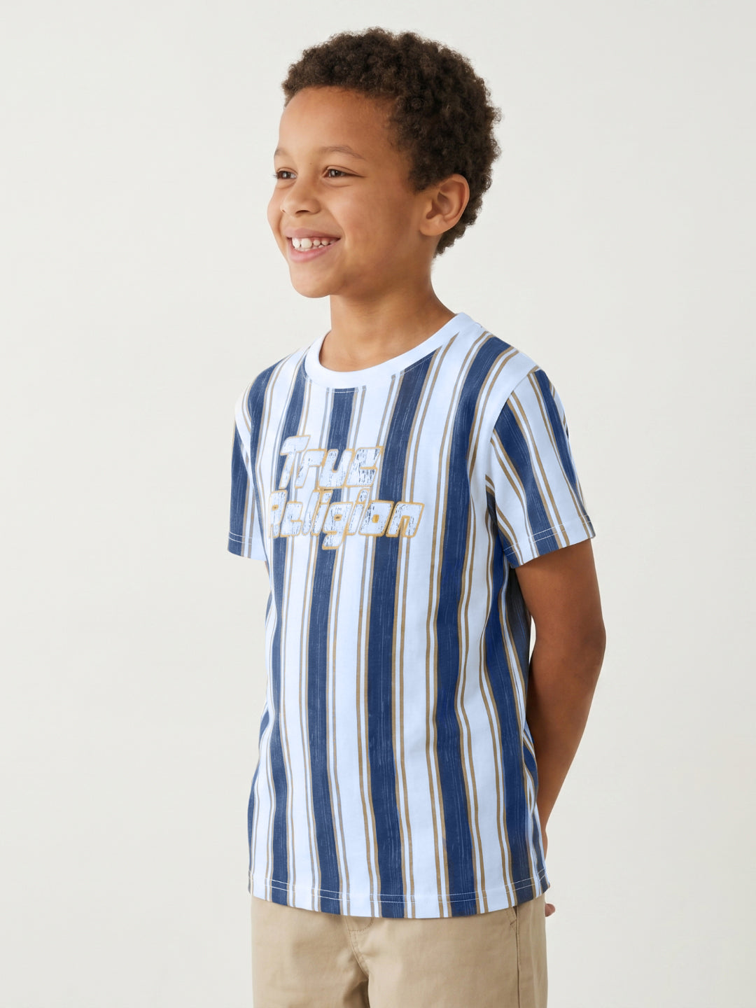 True Religion Boys Multi Striped Regular Fit Pure Cotton T-Shirt