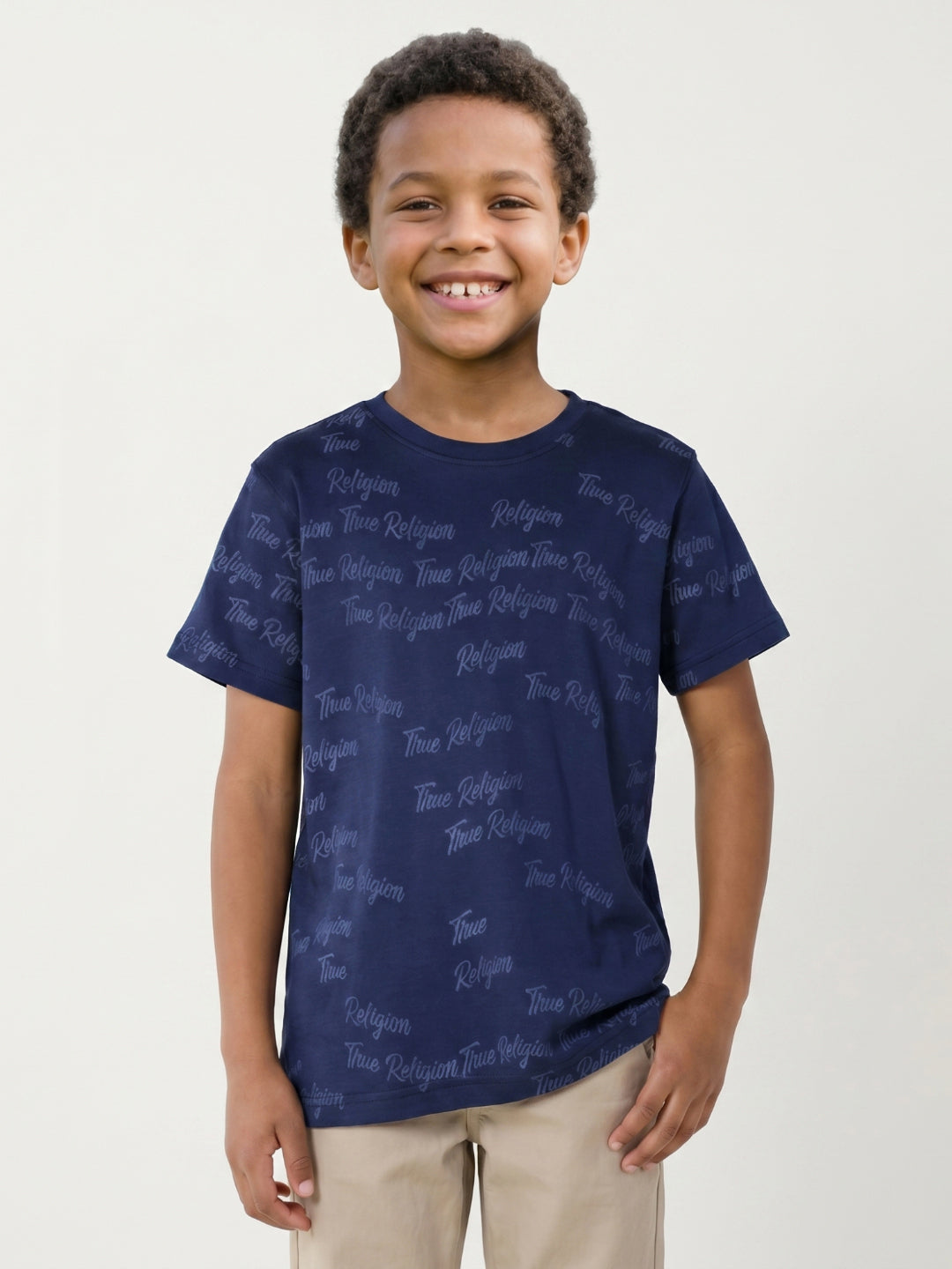True Religion Boys Blue Printed Regular Fit Pure Cotton T-Shirt