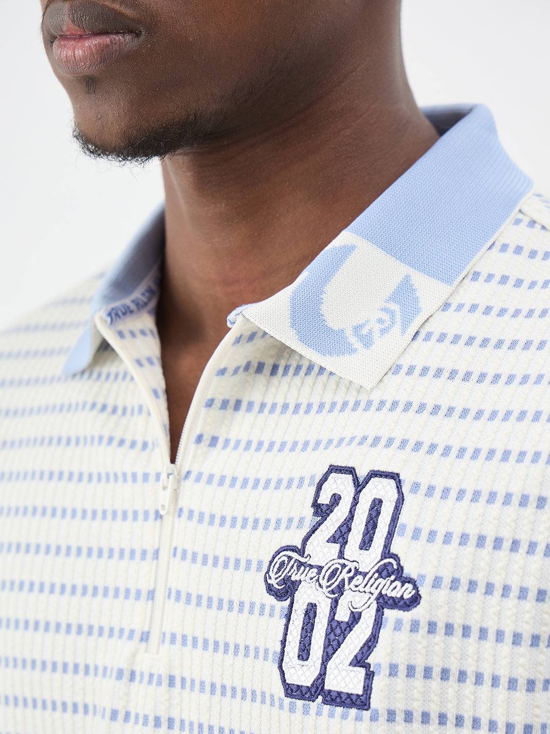 True Religion Men White Woven Design Regular Fit Polo T-Shirt