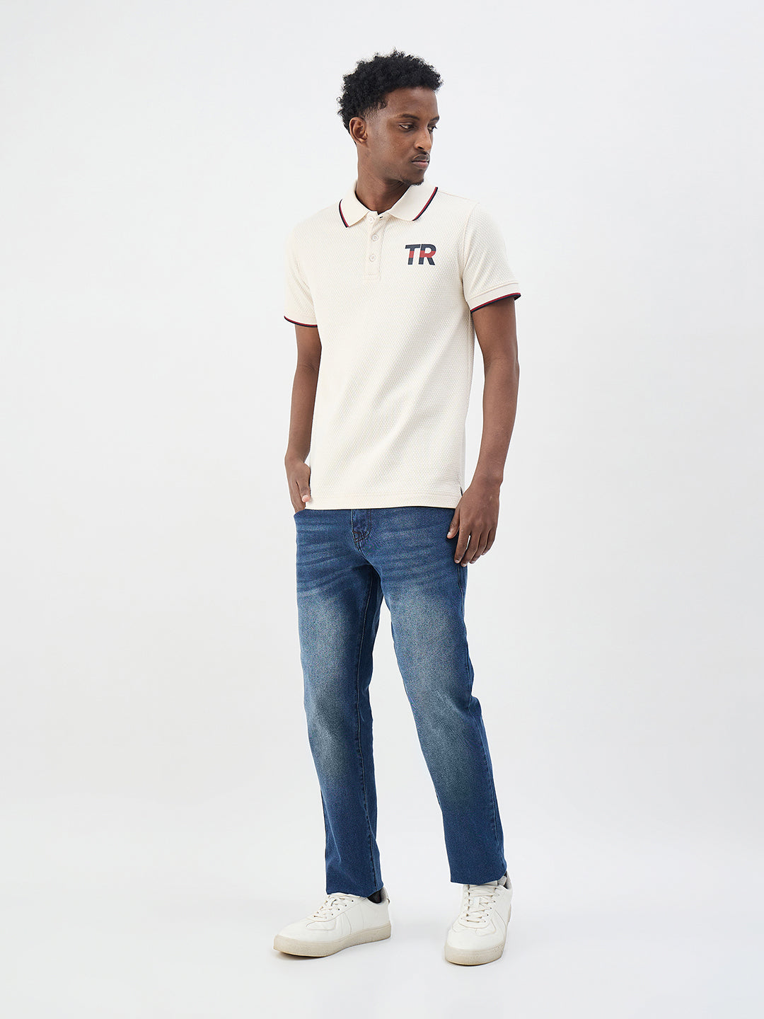 True Religion Men Cream Solid Regular Fit Polo T-Shirt