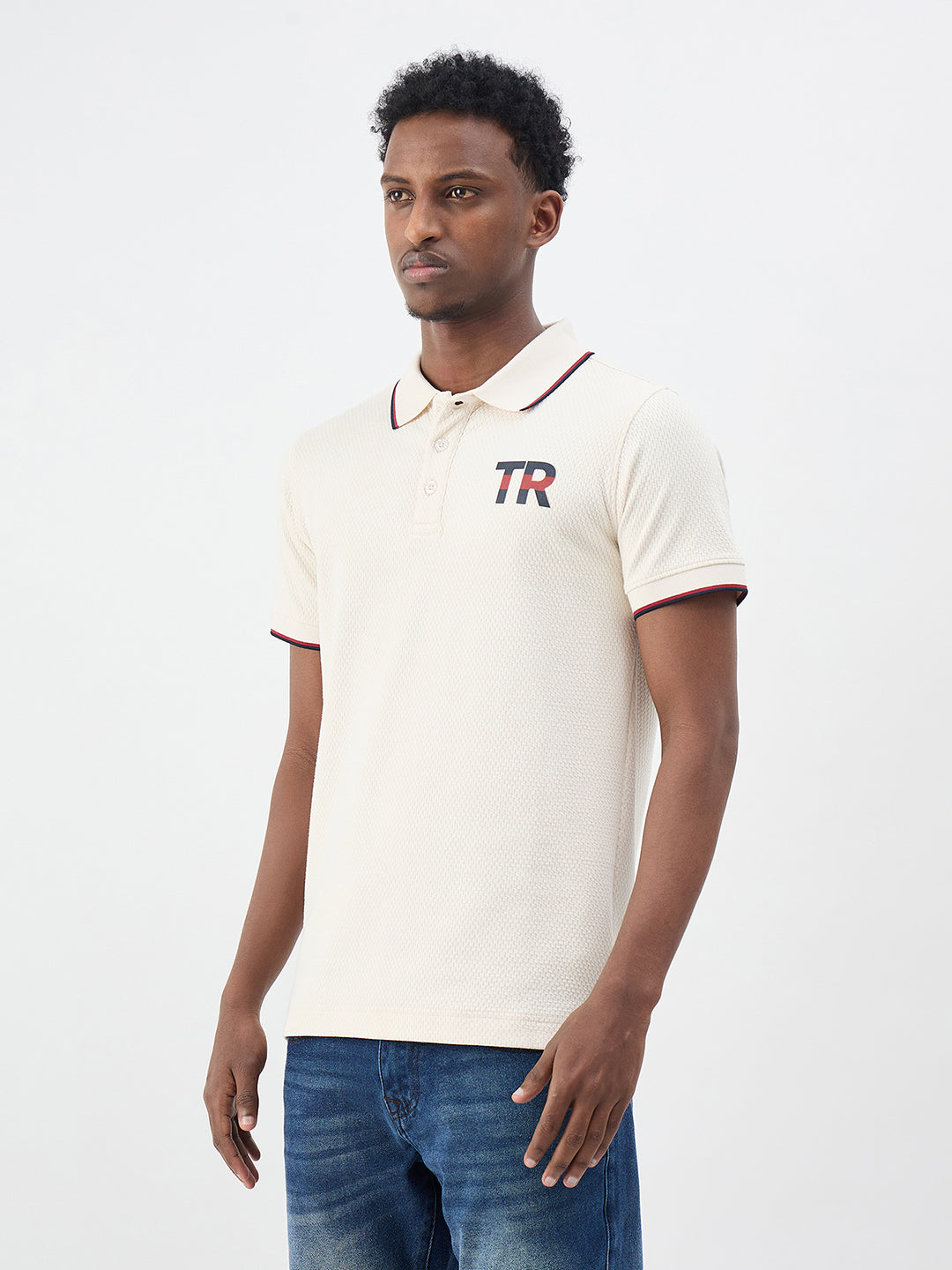 True Religion Men Cream Solid Regular Fit Polo T-Shirt