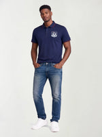 True Religion Men Navy Blue Solid Regular Fit Pure Cotton Polo T-Shirt