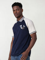 True Religion Men Navy Blue Solid Regular Fit Polo T-Shirt