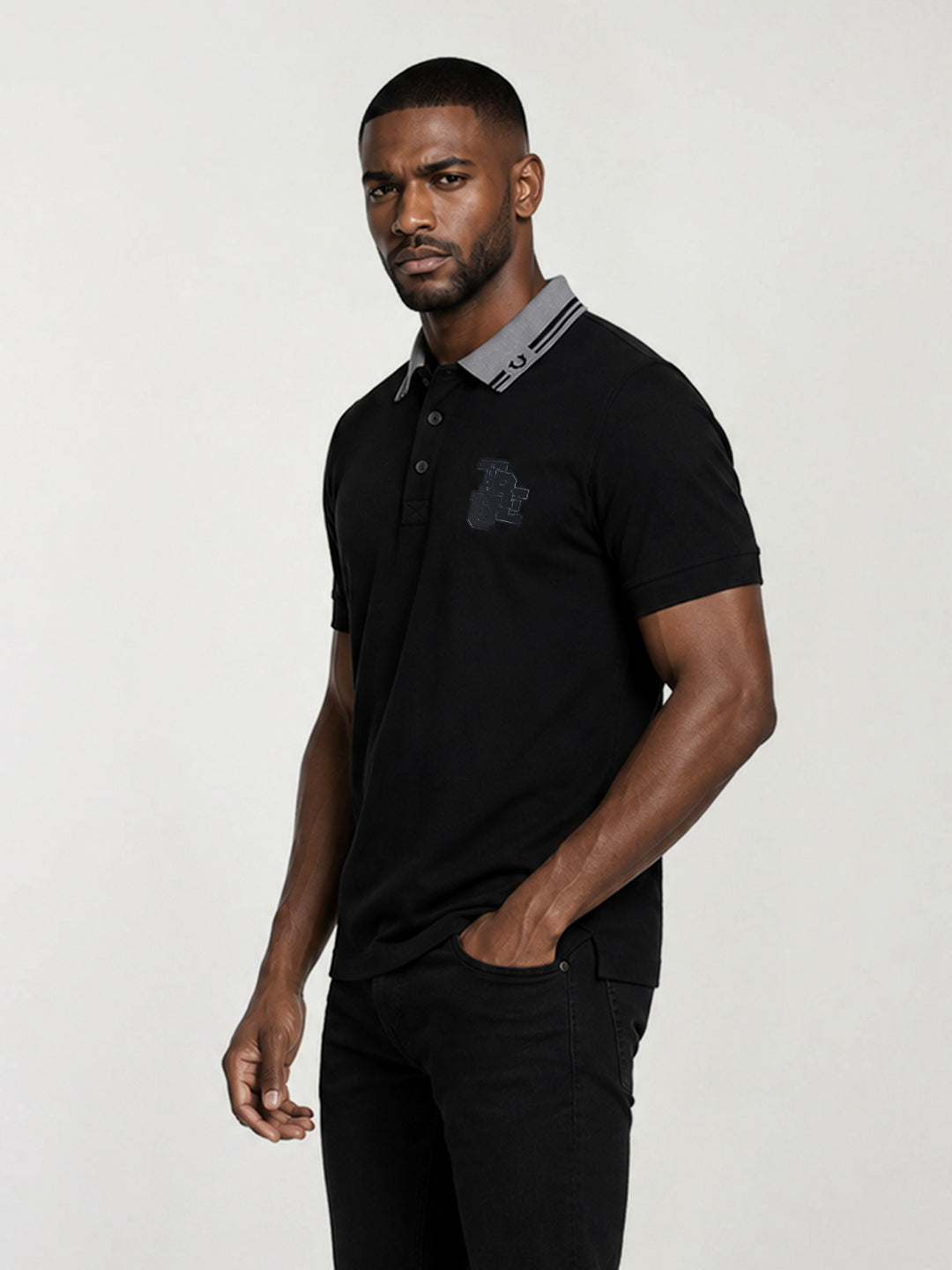 True Religion Men Black Solid Regular Fit Polo T-Shirt