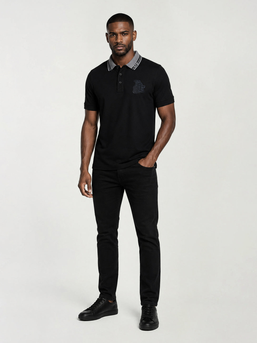True Religion Men Black Solid Regular Fit Polo T-Shirt