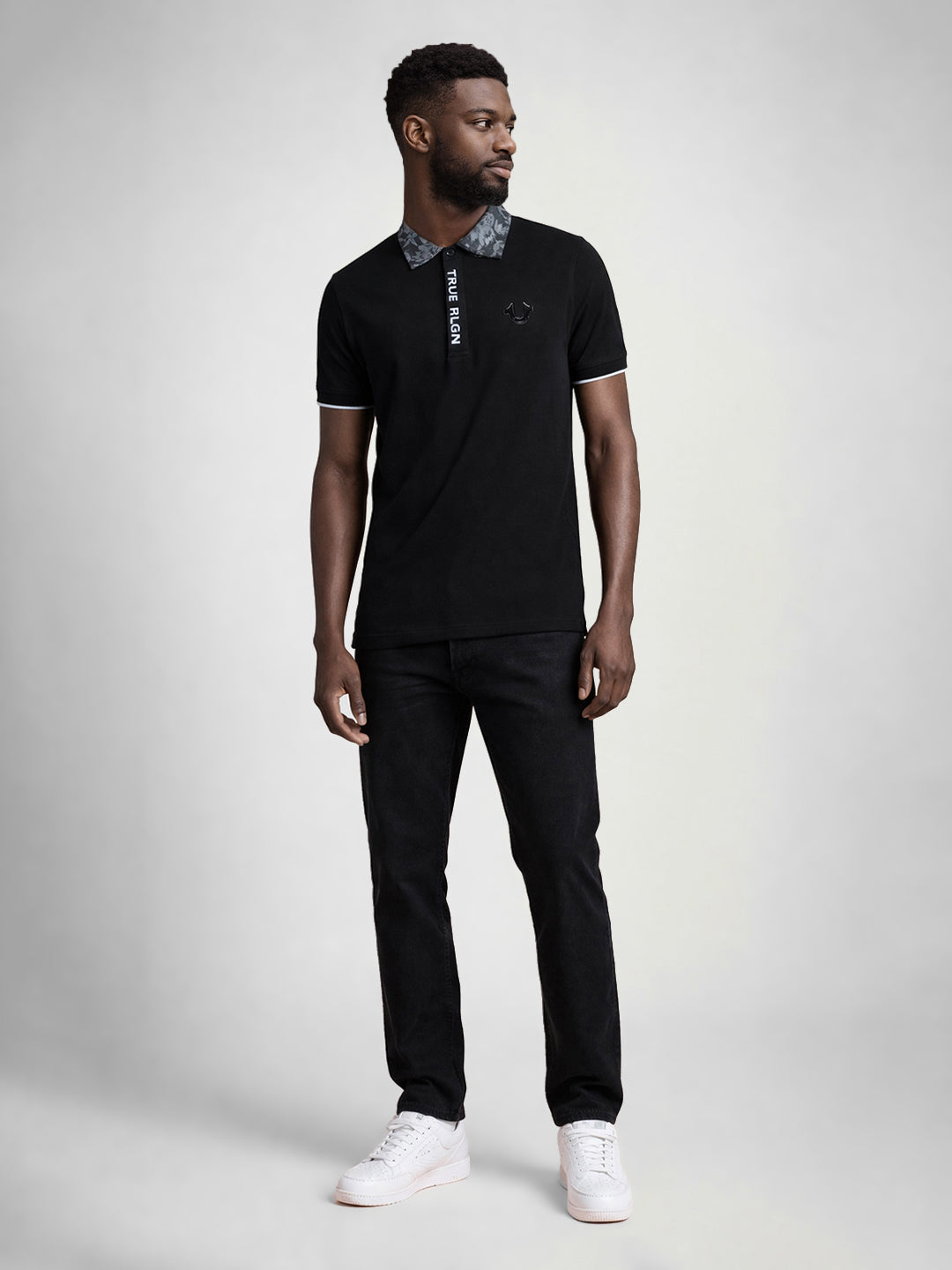 True Religion Men Black Solid Regular Fit Polo T-Shirt
