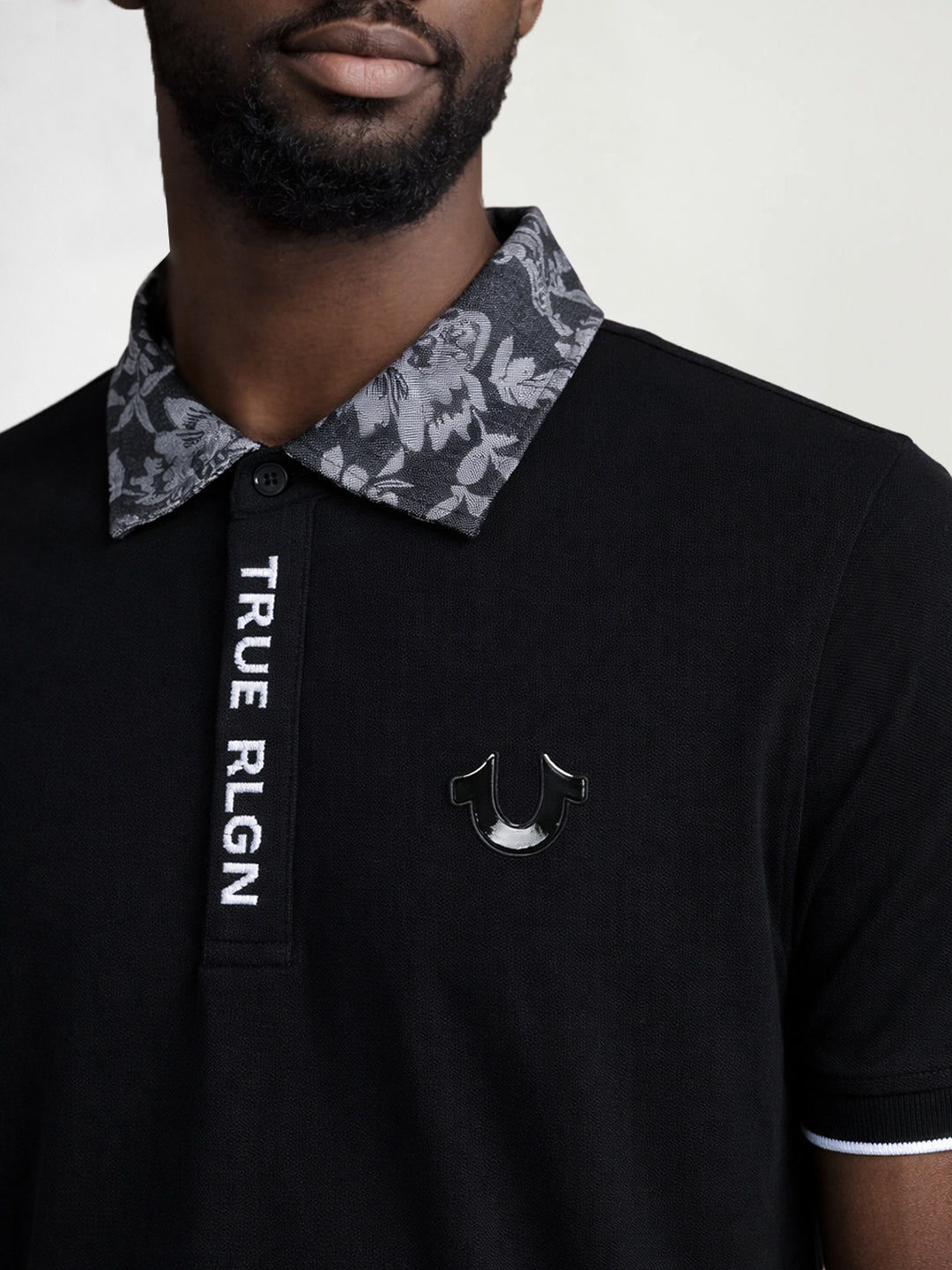 True Religion Men Black Solid Regular Fit Polo T-Shirt