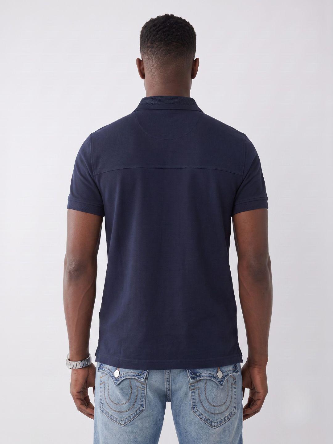 True Religion Men Navy Solid Regular Fit Polo T-Shirt