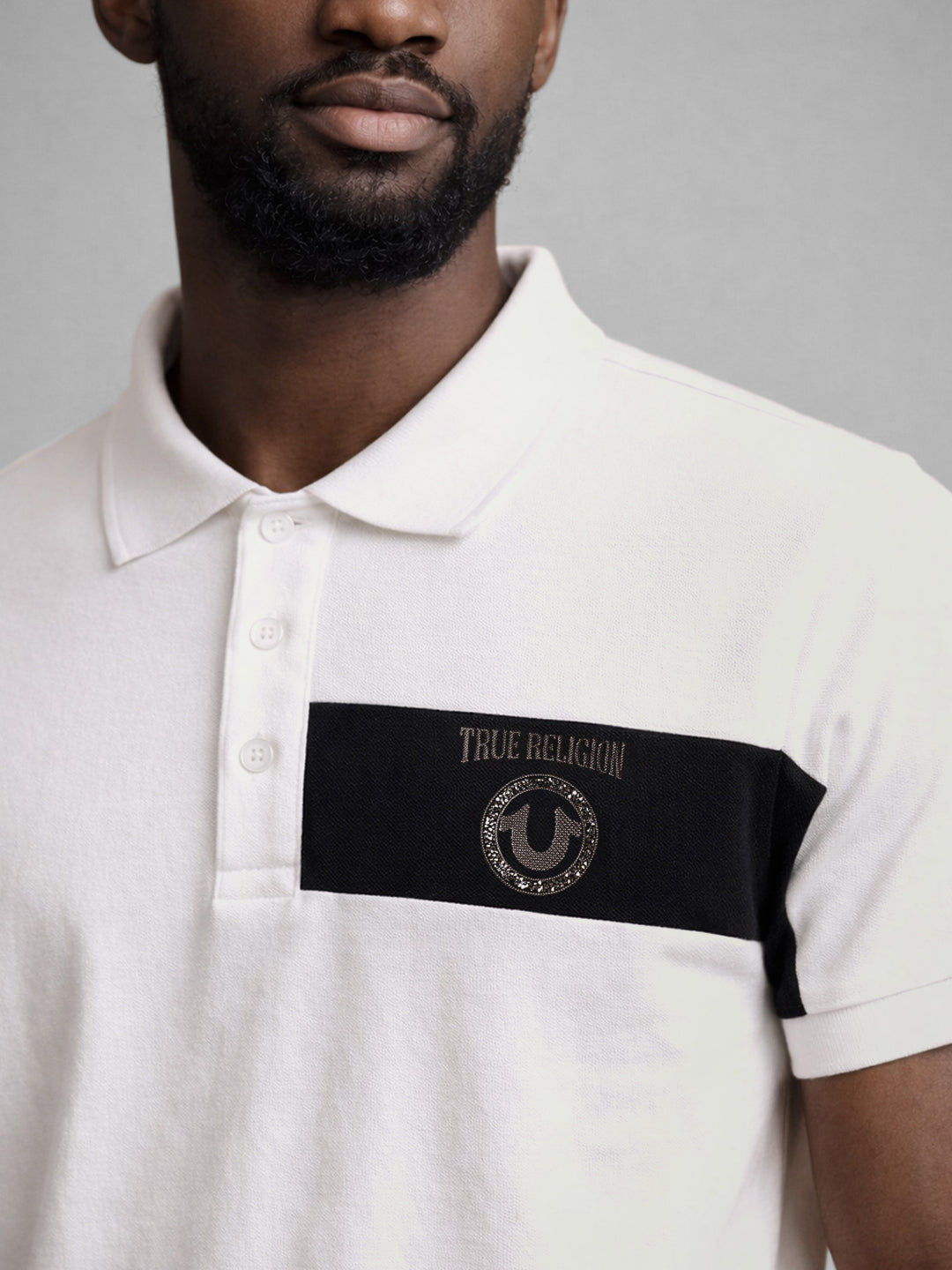 True Religion Men Cream Colorblock Regular Fit Polo T-Shirt