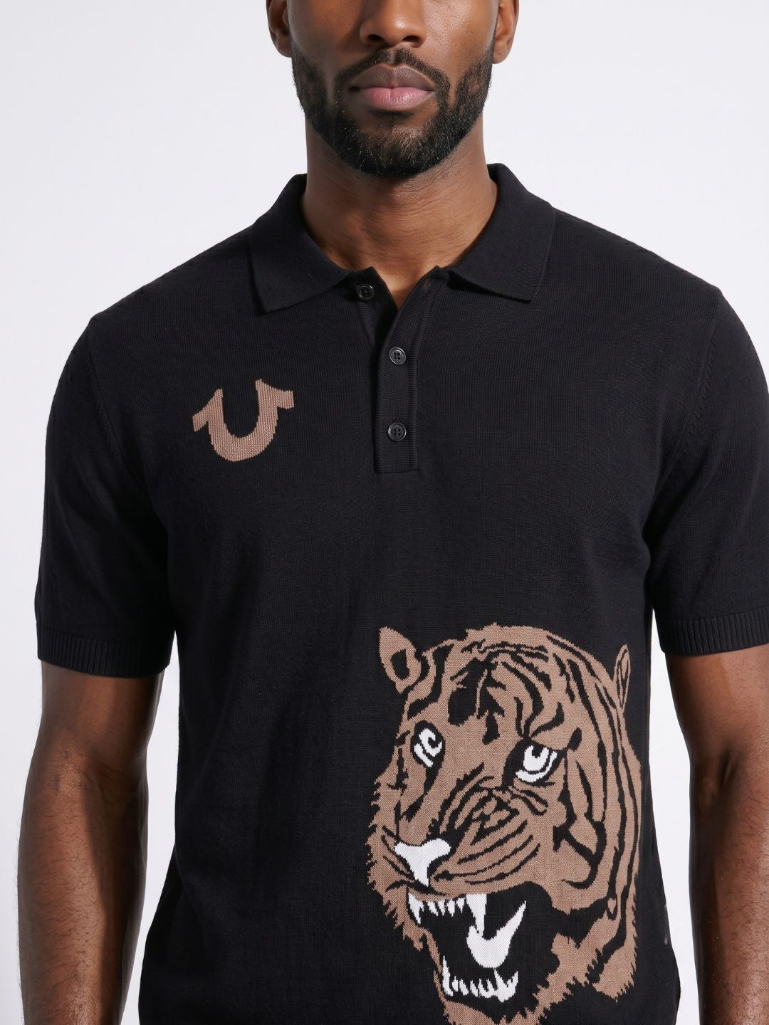 True Religion Men Black Embroidered Regular Fit Polo T-Shirt
